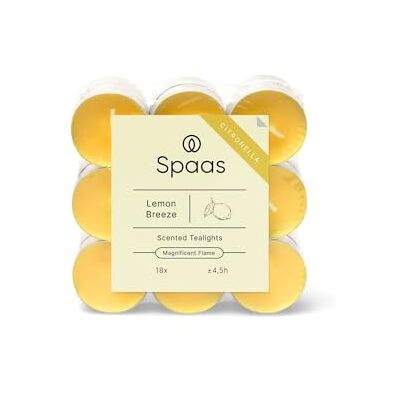 Spaas 10 x 18 theelichtjes met citroengras, 4,5 uur lichtgeel Lemon Breeze Spaas 10 x 18 theelichtjes met citroengras, 4,5 uur lichtgeel Lemon Breeze