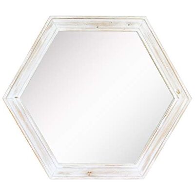 Stonebriar 61 cm zeshoekige decoratieve wandspiegel met houten frame, used wit gelakt houten frame, ophanghouder, 61 x 53,3 cm Stonebriar 61 cm zeshoekige decoratieve wandspiegel met houten frame, used wit gelakt houten frame, ophanghouder, 61 x 53,3 cm
