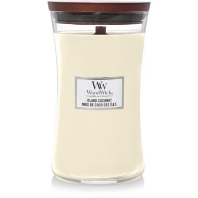 WoodWick Large Hourglass-geurkaars met knapperende lont Island Coconut Tot wel 130 uur brandtijd WoodWick Large Hourglass-geurkaars met knapperende lont Island Coconut Tot wel 130 uur brandtijd