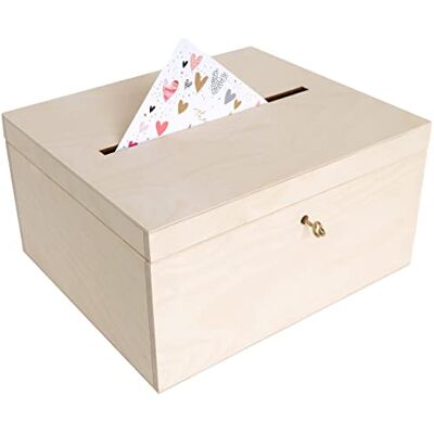 Creative Houten doos voor enveloppen, 29 x 25 x 15 cm, natuurlijk hout, met deksel en sleutel, doos voor speciale gelegenheden, urn verjaardag, bruiloft, herinneringsdoos, letterkaarten Creative Houten doos voor enveloppen, 29 x 25 x 15 cm, natuurlijk hout, met deksel en sleutel, doos voor speciale gelegenheden, urn verjaardag, bruiloft, herinneringsdoos, letterkaarten