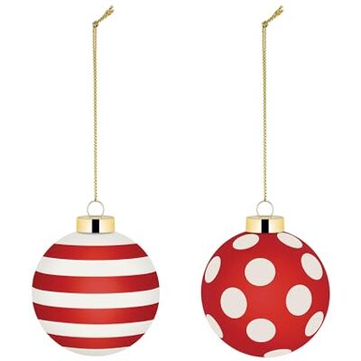 Alessi Delight NZ04SET2 Kerstboomballen van geblazen glas, diameter 6 cm, rood, wit, goud, 2 stuks Alessi Delight NZ04SET2 Kerstboomballen van geblazen glas, diameter 6 cm, rood, wit, goud, 2 stuks