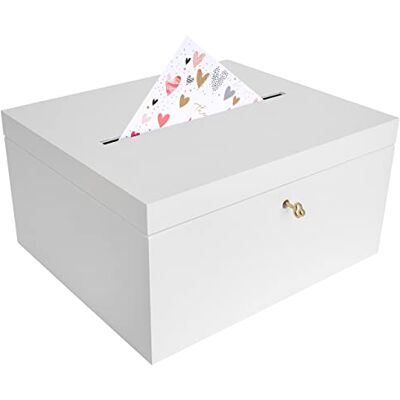 Creative Houten doos voor enveloppen, wit, 29 x 25 x 15 cm, met deksel en sleutel, doos voor speciale gelegenheden, urn verjaardag, bruiloft, herinneringsdoos, letterkaarten Creative Houten doos voor enveloppen, wit, 29 x 25 x 15 cm, met deksel en sleutel, doos voor speciale gelegenheden, urn verjaardag, bruiloft, herinneringsdoos, letterkaarten