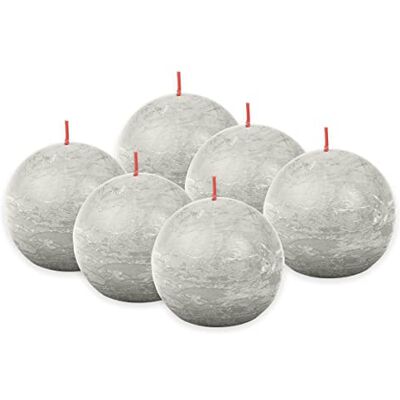 BOLSIUS Set van 6 rustieke bolvormige kaarsen in lichtgrijs, diameter 7,6 cm, brandlengte 25 uur, geurvrij, bevat natuurlijke plantaardige was, zonder palmolie BOLSIUS Set van 6 rustieke bolvormige kaarsen in lichtgrijs, diameter 7,6 cm, brandlengte 25 uur, geurvrij, bevat natuurlijke plantaardige was, zonder palmolie