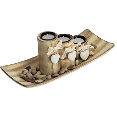 Relaxdays Set van 3 theelichthouders met hart, dienblad en stenen, tafeldecoratie voor woonkamer en eetkamer, bruin Relaxdays Set van 3 theelichthouders met hart, dienblad en stenen, tafeldecoratie voor woonkamer en eetkamer, bruin