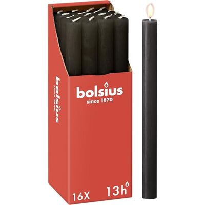 BOLSIUS Set van 16 conische stompkaarsen Antraciet Lange brandduur van 13 uur Huiskaars Woondecoratie Ongeparfumeerd Met veganistische natuurlijke was 27 x BOLSIUS Set van 16 conische stompkaarsen Antraciet Lange brandduur van 13 uur Huiskaars Woondecoratie Ongeparfumeerd Met veganistische natuurlijke was 27 x