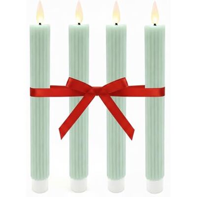 Relaxdays Set van 4 led-kaarsen, hoogte x diepte 25 x 2 cm, flikkerende vlam, echte was, groeven, vlamloze kaarsen, salie, set van 4 Relaxdays Set van 4 led-kaarsen, hoogte x diepte 25 x 2 cm, flikkerende vlam, echte was, groeven, vlamloze kaarsen, salie, set van 4