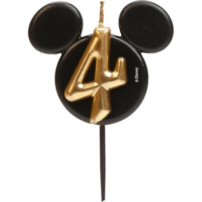 dekora Mickey Mouse verjaardagskaars decoratie Disney kaarsen van paraffinewas zonder geur Zwarte en gouden kaarsen met Mickey Mouse-oren Maat 8,5 cm Nummer 4 dekora Mickey Mouse verjaardagskaars decoratie Disney kaarsen van paraffinewas zonder geur Zwarte en gouden kaarsen met Mickey Mouse-oren Maat 8,5 cm Nummer 4