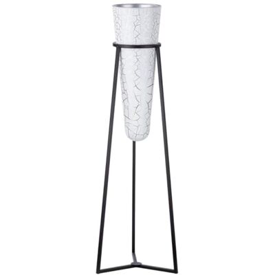 GILDE XL vaas met metalen standaard witte glazen vaas met zilveren klauwen zwarte metalen standaard totale hoogte 82 cm GILDE XL vaas met metalen standaard witte glazen vaas met zilveren klauwen zwarte metalen standaard totale hoogte 82 cm