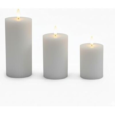 Relaxdays Set van 3 led-kaarsen, 3 maten, flikkerende vlam, echte was, met groeven, vlamloos, lichtgrijs Relaxdays Set van 3 led-kaarsen, 3 maten, flikkerende vlam, echte was, met groeven, vlamloos, lichtgrijs