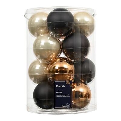 Kaemingk Set van 16 kerstballen van glas, 8 cm, mat en glanzend, grote kerstballen, kerstdecoratie en kerstboomversiering, mix zwart en bruin Kaemingk Set van 16 kerstballen van glas, 8 cm, mat en glanzend, grote kerstballen, kerstdecoratie en kerstboomversiering, mix zwart en bruin