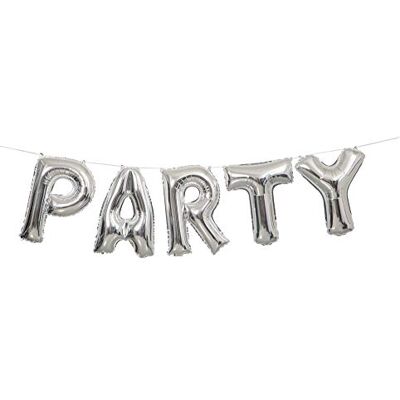 Unique Party 53681 Ballonbannerset letter "Party" – kleur zilver metallic Unique Party 53681 Ballonbannerset letter "Party" – kleur zilver metallic