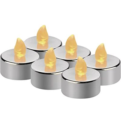 EMOS DCCV12 Led-theelichtjes, zilverkleurig, vlamloos, met flikkerend effect, kerstboomdecoratie, Allerheiligen, IP20, voor binnen, met batterij, warmwit, DCCV12 EMOS DCCV12 Led-theelichtjes, zilverkleurig, vlamloos, met flikkerend effect, kerstboomdecoratie, Allerheiligen, IP20, voor binnen, met batterij, warmwit, DCCV12