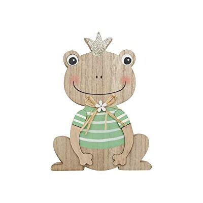 GLOREX 6 1860 403 Houten kikker om neer te zetten met groen overhemd, ca. 9,5 x 14 x 2 cm, versierd met bloem en glinsterende kroon GLOREX 6 1860 403 Houten kikker om neer te zetten met groen overhemd, ca. 9,5 x 14 x 2 cm, versierd met bloem en glinsterende kroon