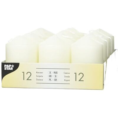 PAPSTAR 15360 12 stompkaarsen, diameter 40 x 60 mm, ivoorkleurig PAPSTAR 15360 12 stompkaarsen, diameter 40 x 60 mm, ivoorkleurig