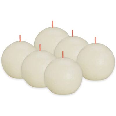 BOLSIUS Set van 6 rustieke bolvormige kaarsen, ivoorkleurig, diameter 7,6 cm, brandlengte 25 uur, geurvrij, bevat natuurlijke plantaardige was, zonder palmolie BOLSIUS Set van 6 rustieke bolvormige kaarsen, ivoorkleurig, diameter 7,6 cm, brandlengte 25 uur, geurvrij, bevat natuurlijke plantaardige was, zonder palmolie