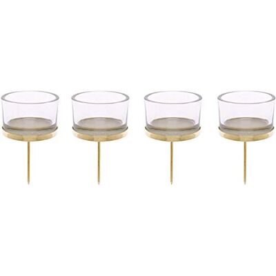 GLOREX 6 7021 002 Set van 4 gouden kaarsenhouders met theelichtglas, 4 x 9 cm GLOREX 6 7021 002 Set van 4 gouden kaarsenhouders met theelichtglas, 4 x 9 cm
