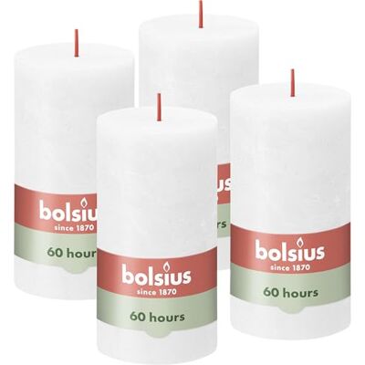 BOLSIUS Rustik stompkaarsen, set van 4 witte stompkaarsen, brandlengte 60 uur, geurvrij, natuurlijke plantaardige was, zonder palmolie, 13 x 7 cm BOLSIUS Rustik stompkaarsen, set van 4 witte stompkaarsen, brandlengte 60 uur, geurvrij, natuurlijke plantaardige was, zonder palmolie, 13 x 7 cm