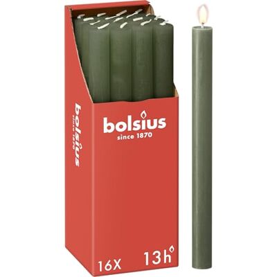 BOLSIUS 16 stuks conische stompkaarsen, donkergroen, 13 uur brandduur, huiskaars, woondecoratie, geurvrij, veganistische natuurlijke was, 27 x 2,3 cm BOLSIUS 16 stuks conische stompkaarsen, donkergroen, 13 uur brandduur, huiskaars, woondecoratie, geurvrij, veganistische natuurlijke was, 27 x 2,3 cm