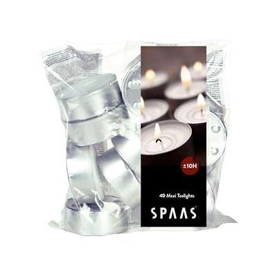 Spaas Maxi theelichten zak x40, ± 10 uur wit, 40 stuks Spaas Maxi theelichten zak x40, ± 10 uur wit, 40 stuks