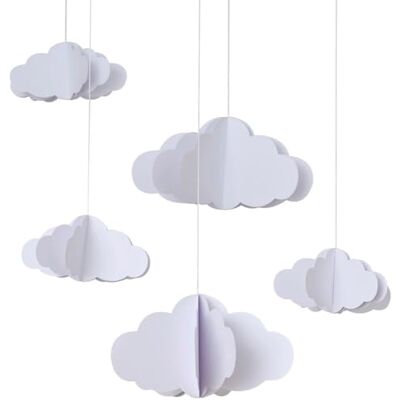 Ginger Ray Set van 5 decoratieve 3D-wolken voor babyshower met koord om op te hangen, wit Ginger Ray Set van 5 decoratieve 3D-wolken voor babyshower met koord om op te hangen, wit