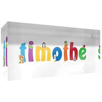 Little Helper Decoratief herinneringsstuk van acryl, transparant, gepolijst als diamant, illustratief, kleurrijk, met de naam van jongens, Timothe, 5 x 21 x 2 cm, groot Little Helper Decoratief herinneringsstuk van acryl, transparant, gepolijst als diamant, illustratief, kleurrijk, met de naam van jongens, Timothe, 5 x 21 x 2 cm, groot