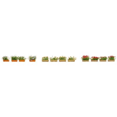 NOCH ® Rood, wit en geel bloembakken, 12 handgeschilderde planten voor spoorbreedte H0, perfect voor detaildecoratie NOCH ® Rood, wit en geel bloembakken, 12 handgeschilderde planten voor spoorbreedte H0, perfect voor detaildecoratie