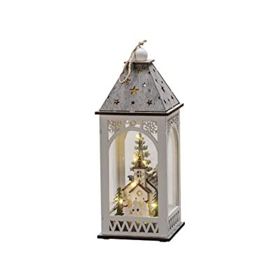 Konstsmide 3271-210 Houten led-lantaarn met kerk, wit, 6 uur timer, 8 warmwitte diodes, werkt op batterijen, voor binnen Konstsmide 3271-210 Houten led-lantaarn met kerk, wit, 6 uur timer, 8 warmwitte diodes, werkt op batterijen, voor binnen