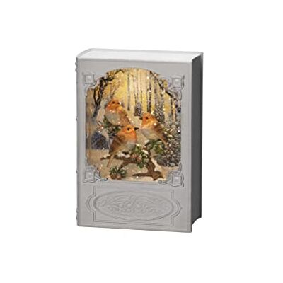 Konstsmide 4285-200 led-waterlantaarn "Boek met roodborst", wit, gevuld met water, 5 uur timer, 1 warmwitte diode, werkt op batterijen en USB, binnen Konstsmide 4285-200 led-waterlantaarn "Boek met roodborst", wit, gevuld met water, 5 uur timer, 1 warmwitte diode, werkt op batterijen en USB, binnen