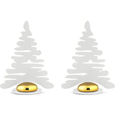 Alessi Barkplace Tree BM16S2 W set met twee plaatskaarten in de vorm van een kerstboom, van gekleurd staal met epoxyhars, wit met magneet van porselein Alessi Barkplace Tree BM16S2 W set met twee plaatskaarten in de vorm van een kerstboom, van gekleurd staal met epoxyhars, wit met magneet van porselein