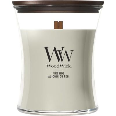 WoodWick Medium Hourglass-geurkaars met knapperende lont Fireside Tot wel 60 uur brandtijd WoodWick Medium Hourglass-geurkaars met knapperende lont Fireside Tot wel 60 uur brandtijd
