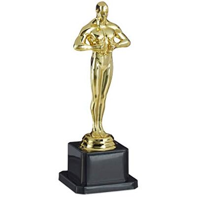 Relaxdays beeldje, vierkante sokkel, figuur met kroon, winnaarstrofee, Hollywood, 18 cm hoog, goudkleurig, volwassenen, uniseks, goud, 1 stuk Relaxdays beeldje, vierkante sokkel, figuur met kroon, winnaarstrofee, Hollywood, 18 cm hoog, goudkleurig, volwassenen, uniseks, goud, 1 stuk
