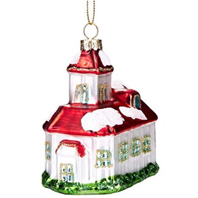BRUBAKER Besneeuwde kerk handbeschilderde kerstbal van glas mondgeblazen grappige decoratie 9,5 cm BRUBAKER Besneeuwde kerk handbeschilderde kerstbal van glas mondgeblazen grappige decoratie 9,5 cm