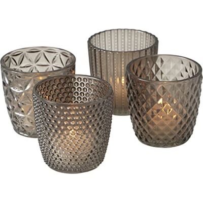 Boltze Marilu 2002930 Set van 4 theelichthouders voor theelichtjes, kaarsenhouder Ø 8 cm, verschillende motieven, ronde vorm, windlicht Boltze Marilu 2002930 Set van 4 theelichthouders voor theelichtjes, kaarsenhouder Ø 8 cm, verschillende motieven, ronde vorm, windlicht