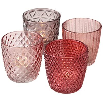 Boltze Marilu 1017892 Set van 4 theelichthouders voor theelichtjes, kaarsenhouder Ø 8 cm, verschillende motieven, ronde vorm, theelichthouder Boltze Marilu 1017892 Set van 4 theelichthouders voor theelichtjes, kaarsenhouder Ø 8 cm, verschillende motieven, ronde vorm, theelichthouder