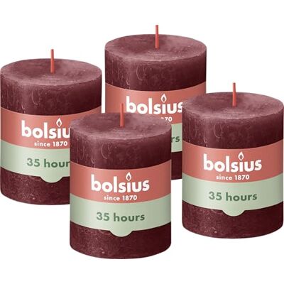 BOLSIUS Rustieke pilaar kaars, donkerrood, 8 x 7 cm (Pack 4) BOLSIUS Rustieke pilaar kaars, donkerrood, 8 x 7 cm (Pack 4)