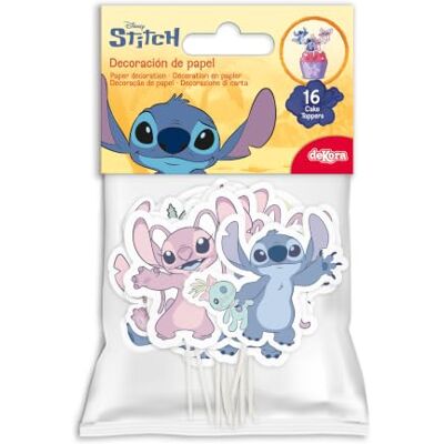 dekora , Stitch en engel verjaardagstaartdecoratieset van papier voor cupcakes en taarten, decoraties voor kinderen voor Disney themafeesten, 10,5 x 7 cm dekora , Stitch en engel verjaardagstaartdecoratieset van papier voor cupcakes en taarten, decoraties voor kinderen voor Disney themafeesten, 10,5 x 7 cm