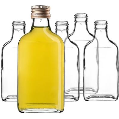 KADAX 10 stuks flesjes van 200 ml, kleine glazen flessen met schroefsluiting, lege flessen om te vullen, mini-likeurflessen, likeurflessen (goud) KADAX 10 stuks flesjes van 200 ml, kleine glazen flessen met schroefsluiting, lege flessen om te vullen, mini-likeurflessen, likeurflessen (goud)