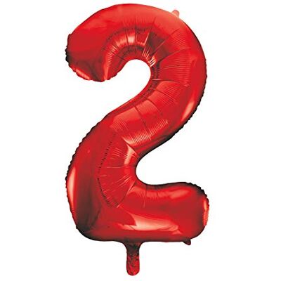 Unique Party reuzenballon nummer 2, folieballon, 86 cm, rood Unique Party reuzenballon nummer 2, folieballon, 86 cm, rood