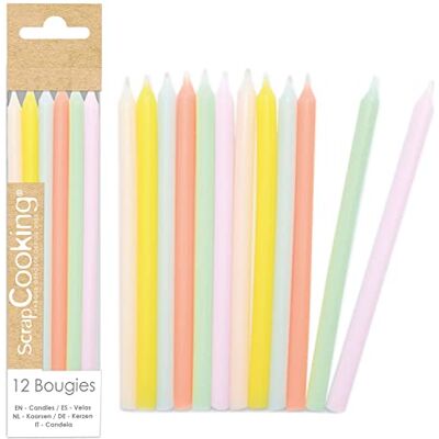 ScrapCooking 0361 12 lange pastelkaarsen, veelkleurige kaarsen voor verjaardagstaart, decoratie voor kinderen en volwassenen, paraffine met spikes, banketbakkersfeest ScrapCooking 0361 12 lange pastelkaarsen, veelkleurige kaarsen voor verjaardagstaart, decoratie voor kinderen en volwassenen, paraffine met spikes, banketbakkersfeest