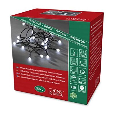 Konstsmide 1492-207 led-lichtketting met 6 uur ronde diodes en 50 koudwitte diodes, werkt op batterijen, binnen en zwarte kabel Konstsmide 1492-207 led-lichtketting met 6 uur ronde diodes en 50 koudwitte diodes, werkt op batterijen, binnen en zwarte kabel