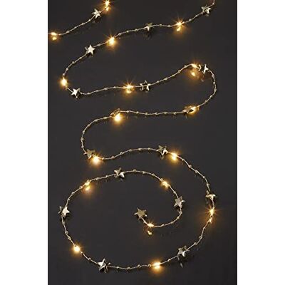 Hellum Led-lichtketting van koper met touwkralen, gouden sterren, 20 leds, warmwit, lichtlengte: 190 cm, kabelkleur, zilver/goud, voor binnen, werkt op batterijen 521597 Hellum Led-lichtketting van koper met touwkralen, gouden sterren, 20 leds, warmwit, lichtlengte: 190 cm, kabelkleur, zilver/goud, voor binnen, werkt op batterijen 521597
