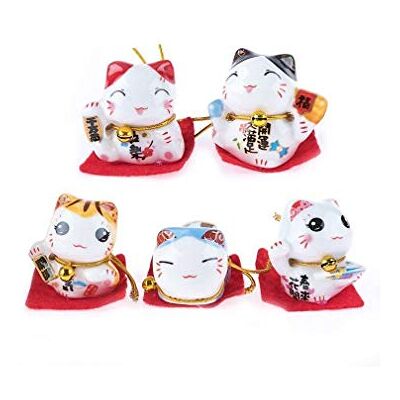 lachineuse 5 katten Maneki Neko – figuren Japanse kat geluksbrenger – Kawaii decoratieve objecten – Lucky Cat porselein 4,5 cm – schattige Aziatische kat – geluk, geluk – kleur: wit lachineuse 5 katten Maneki Neko – figuren Japanse kat geluksbrenger – Kawaii decoratieve objecten – Lucky Cat porselein 4,5 cm – schattige Aziatische kat – geluk, geluk – kleur: wit