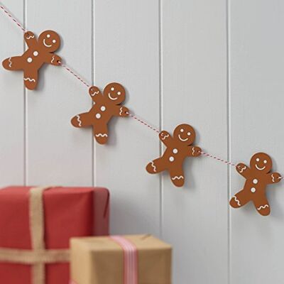 Ginger Ray Kerstslinger van hout in de vorm van een peperkoek, bruin/rood/wit Ginger Ray Kerstslinger van hout in de vorm van een peperkoek, bruin/rood/wit