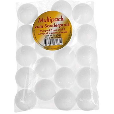 GLOREX 19 stuks witte piepschuimballen, diameter ca. 5 cm, voor knutselen en veelzijdige decoratie GLOREX 19 stuks witte piepschuimballen, diameter ca. 5 cm, voor knutselen en veelzijdige decoratie