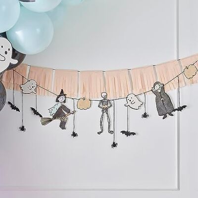 Ginger Ray Halloween vlaggetjesslinger en pompons, slinger, heks, vampier, geesten en skelet, zwart Ginger Ray Halloween vlaggetjesslinger en pompons, slinger, heks, vampier, geesten en skelet, zwart