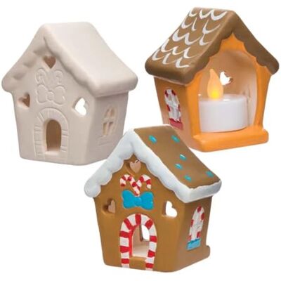 Baker Ross Keramische theelichthouder peperkoek huizen (doos van 3), knutselen en kerstdecoraties voor kinderen, bruin, wit, crème Baker Ross Keramische theelichthouder peperkoek huizen (doos van 3), knutselen en kerstdecoraties voor kinderen, bruin, wit, crème