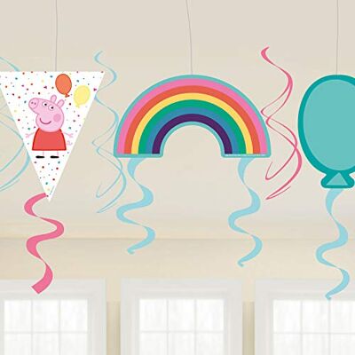 amscan 9906341 Set van 6 wervelende decoraties (swirls) om op te hangen, onder officiële Peppa Pig licentie amscan 9906341 Set van 6 wervelende decoraties (swirls) om op te hangen, onder officiële Peppa Pig licentie