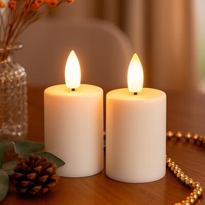 Ideen mit Herz Led-kaarsen met echte wascoating, crème, Kerstmis, warm wit, realistisch vlameffect, timerfunctie, werkt op batterijen (glad), 2 stuks Ideen mit Herz Led-kaarsen met echte wascoating, crème, Kerstmis, warm wit, realistisch vlameffect, timerfunctie, werkt op batterijen (glad), 2 stuks