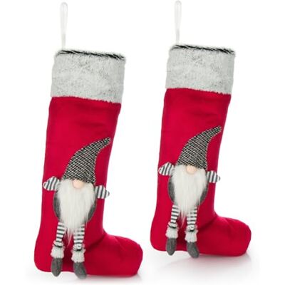 com-four ® 2 x premium XXL kerstsok, rode kerstlaars Kerstsok als decoratie om op te hangen com-four ® 2 x premium XXL kerstsok, rode kerstlaars Kerstsok als decoratie om op te hangen
