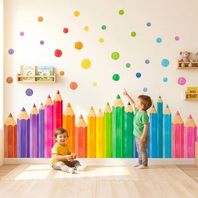 DECOWALL Extra grote muursticker reuzenregenboogkleurpotloden voor kinderkamer, kleuterschool, klaslokaal, speelkamer (SG4-2522) DECOWALL Extra grote muursticker reuzenregenboogkleurpotloden voor kinderkamer, kleuterschool, klaslokaal, speelkamer (SG4-2522)